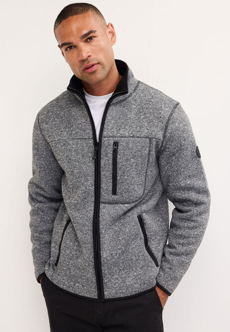 Mens Charcoal Sherpa Zip Through Sweatshirt