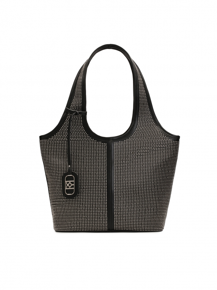 Hobo bag decorated with small metal rivets