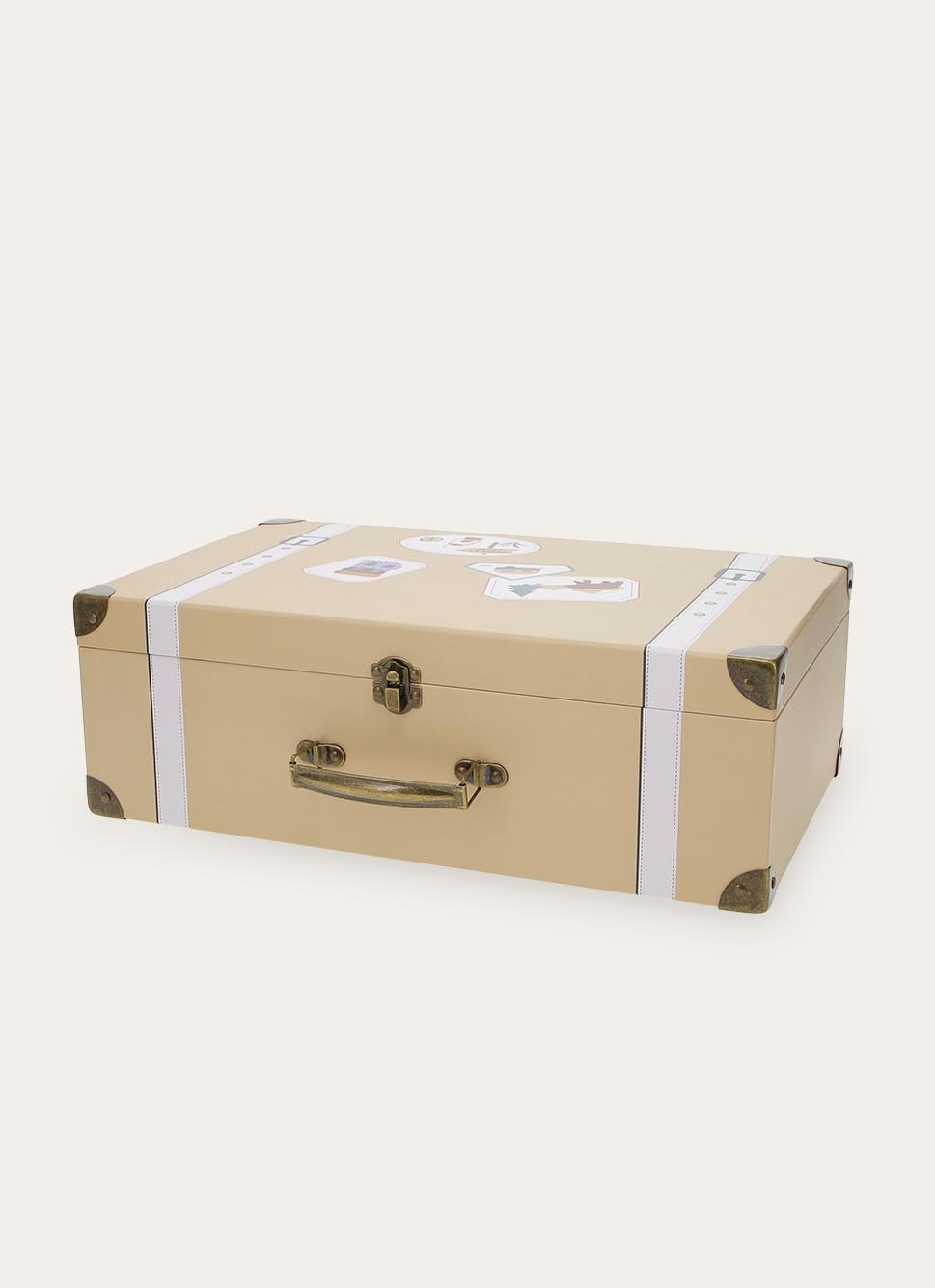 MALLE EN CARTON AVEC POIGNÉE EN MÉTAL BEIGE