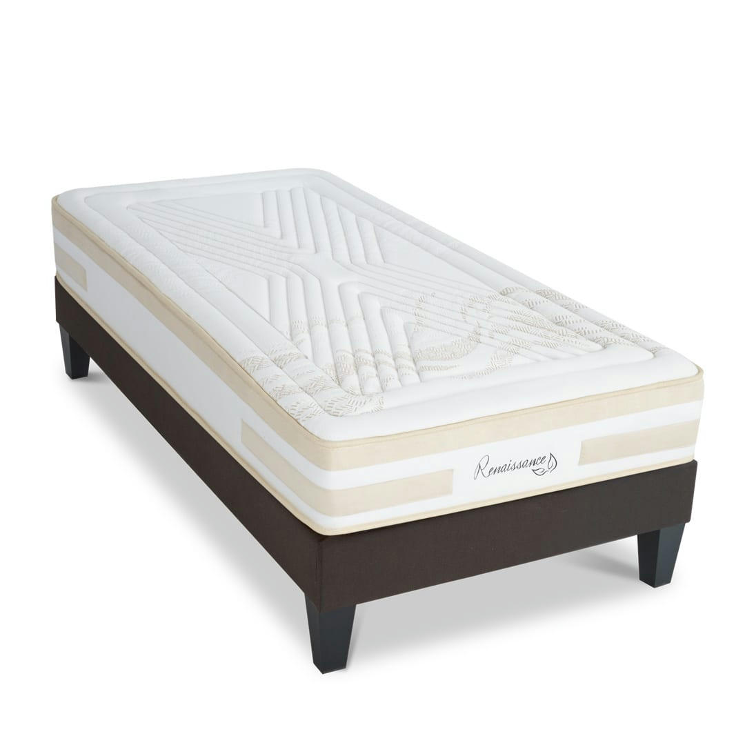 RENNAISSANCE - Ensemble Matelas à Mémoire de forme h24cm et sommier gris 90x200