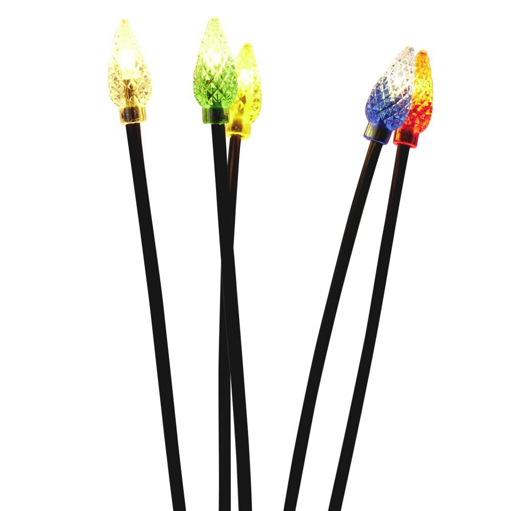 Borne solaire à planter 5 tiges forme pomme de pin LED multicolores H70cm