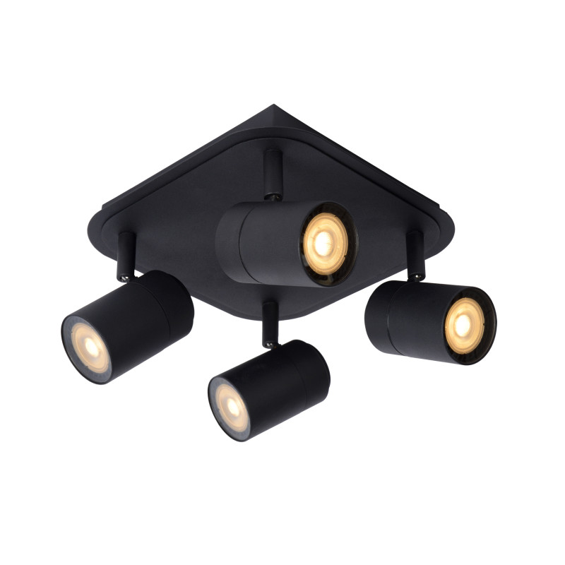 Spot LED pour salle de bain Lennert noir dimmable GU10 4 x 5 W LUCIDE