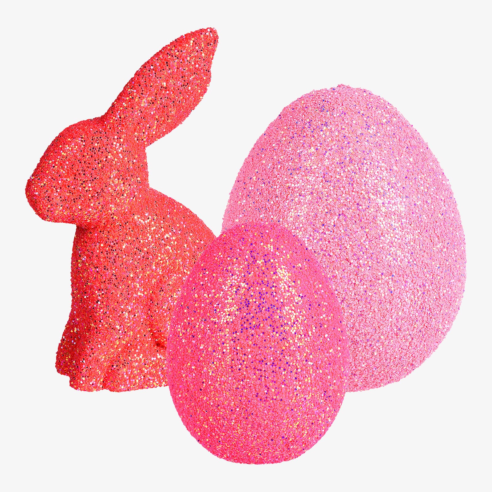 Deko-Objekt-Set Glitzer-Hase & Eier Pink, 3 -tlg.