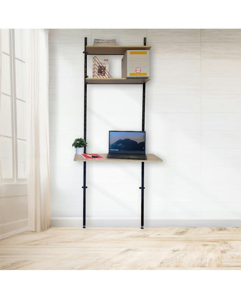 KALI - Bureau mural modulable avec deux étagères