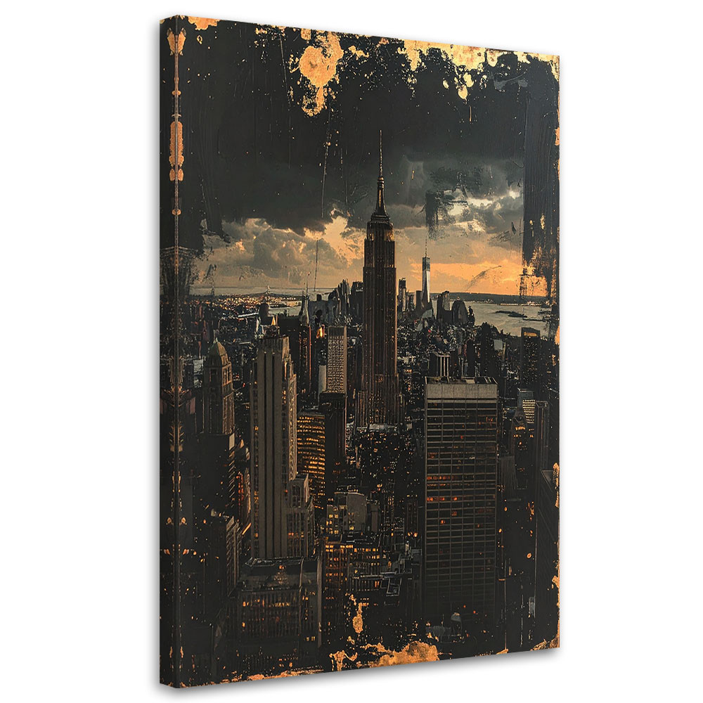 Obraz do salonu biura, Nowy Jork Skyline miasto w stylu retro czarno 20x30
