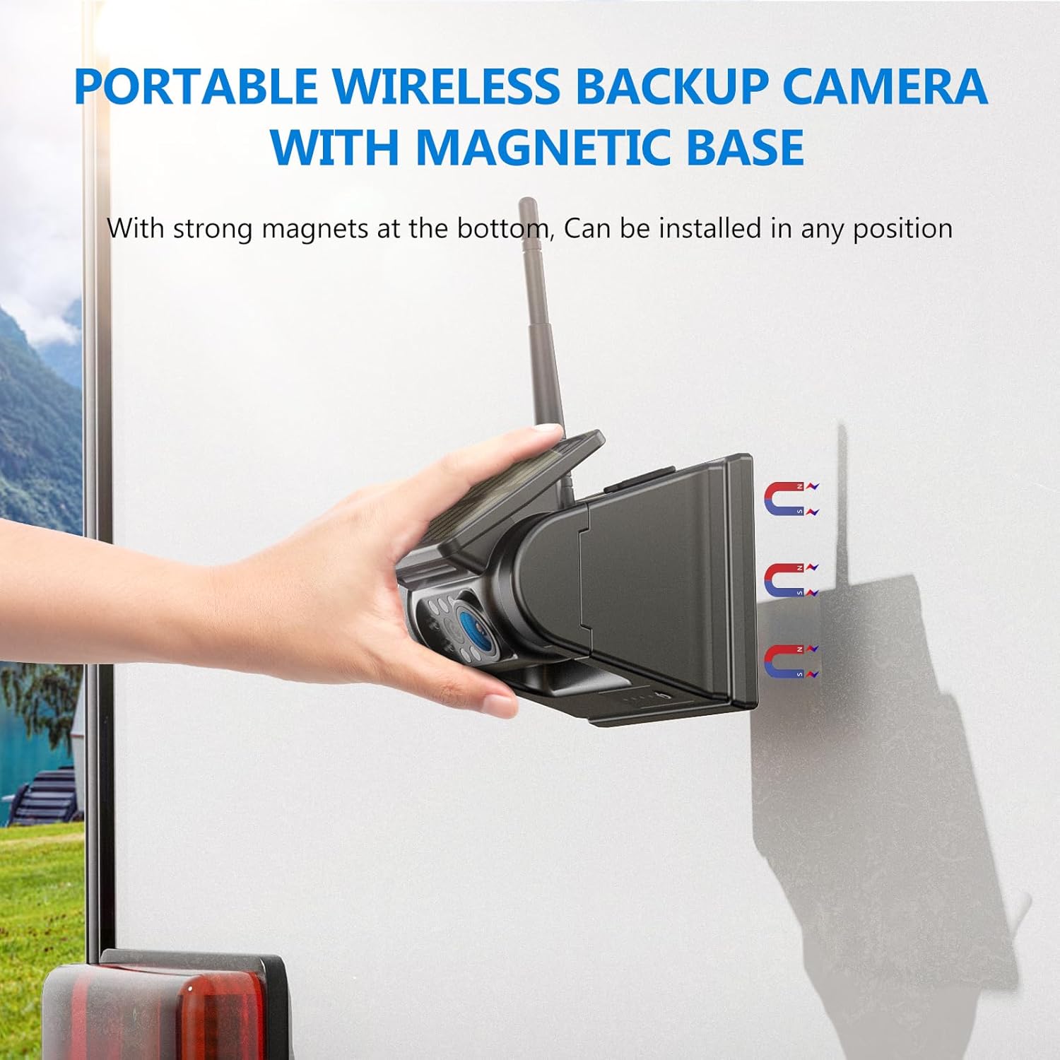 2 Magnetic Solar Wireless Backup Camera HD1080P 3 Mins DIY Installation DVR 7 IPS Monitor Rechargeable Reverse Camera System for Hitching Gooseneck Horse Trailer Fifth Wheels/Car RV Truck AP7-2