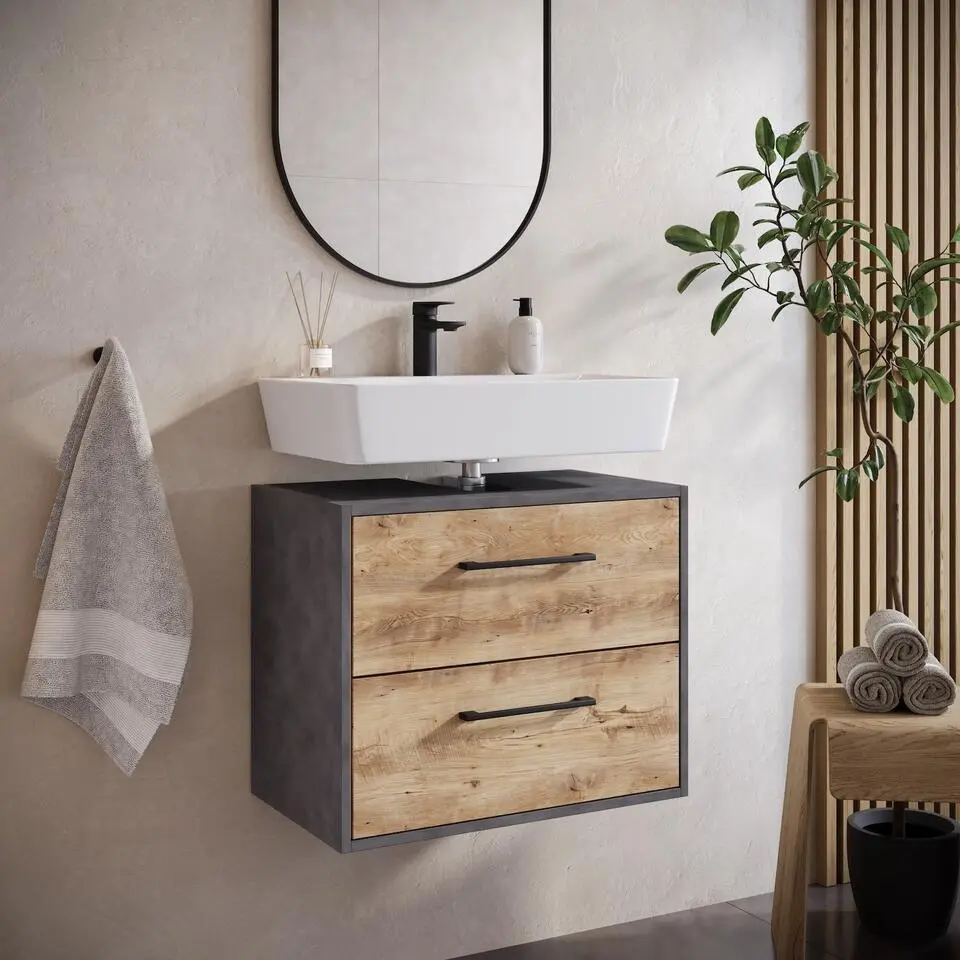 Badplaats Wastafelkast Florence 60 x 35 x 47 cm - Donker Grijs met Kastanje