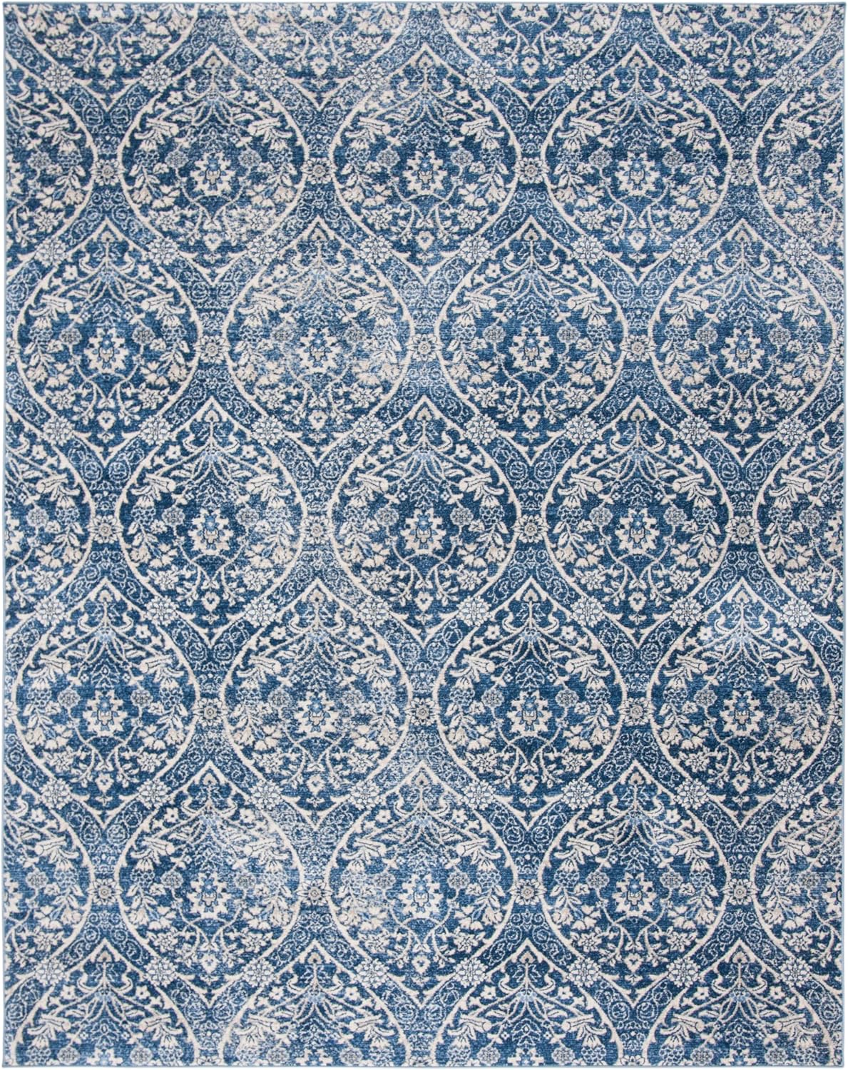 SAFAVIEH Brentwood Collection Area Rug - 10' x 13', Navy & Light Grey, Floral Damask Ogee Trellis Design, Non-Shedding & Easy Care, Ideal for High Traffic Areas in Living Room, Bedroom (BNT860M)