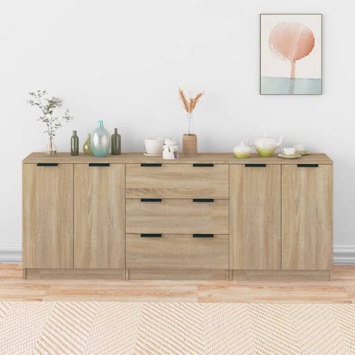 NNEVL 3 Piece Sideboards Sonoma Oak Engineered Wood