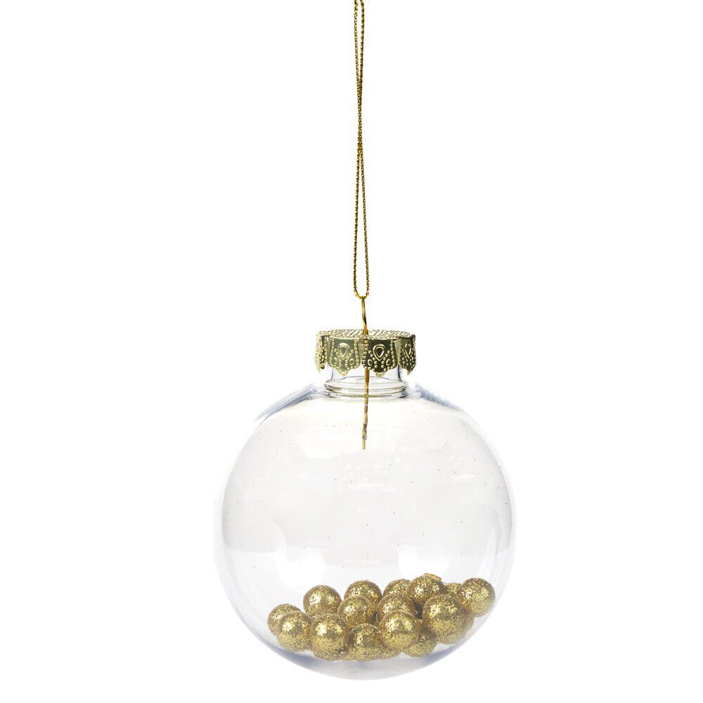 Boule de No&euml;l plastique transparent avec billes Ø8cm (4 modèles)