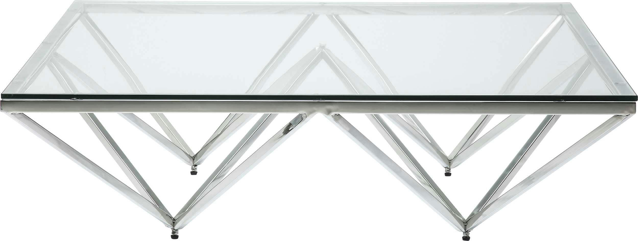 NETWORK - Table basse carrée en acier argenté et verre