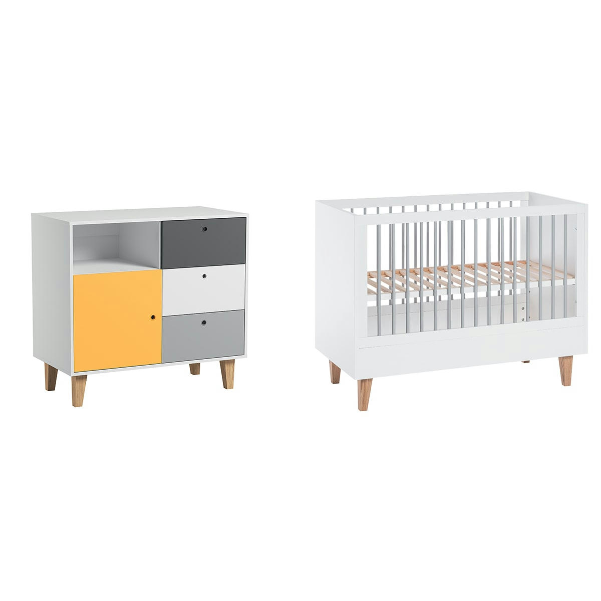 DUO - CONCEPT - Lit bébé 60x120 commode à langer jaune
