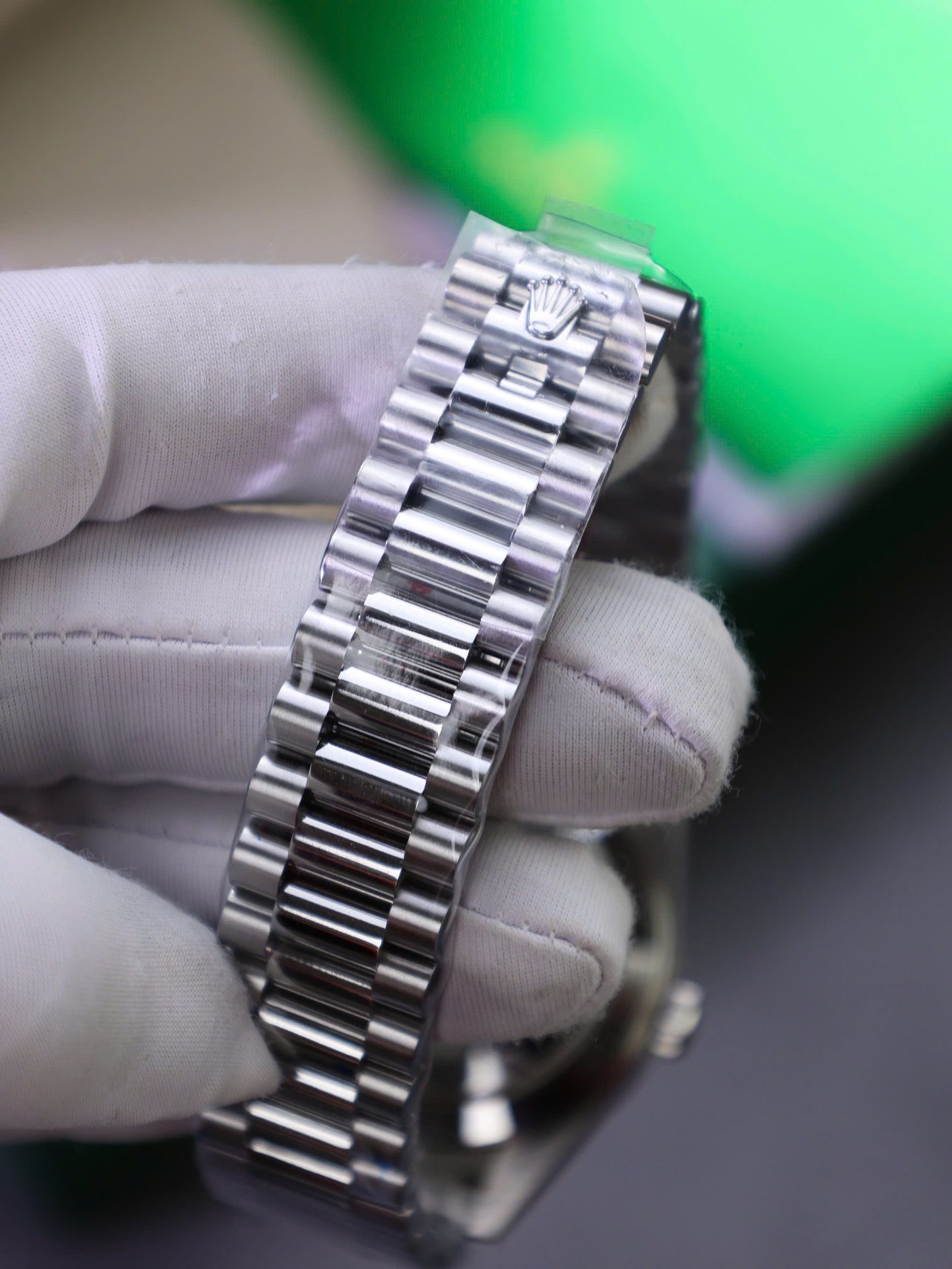 Rolex Day-Date 904L Steel Meteorite Dial Baguette Diamond 40mm Super Clone