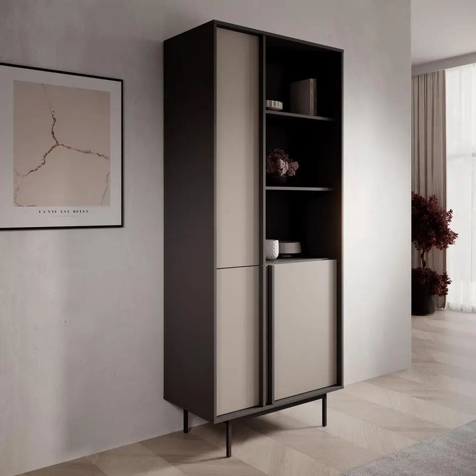 Meubella - Antigo - Boekenkast - Beige/Antraciet - 83x43x195 cm