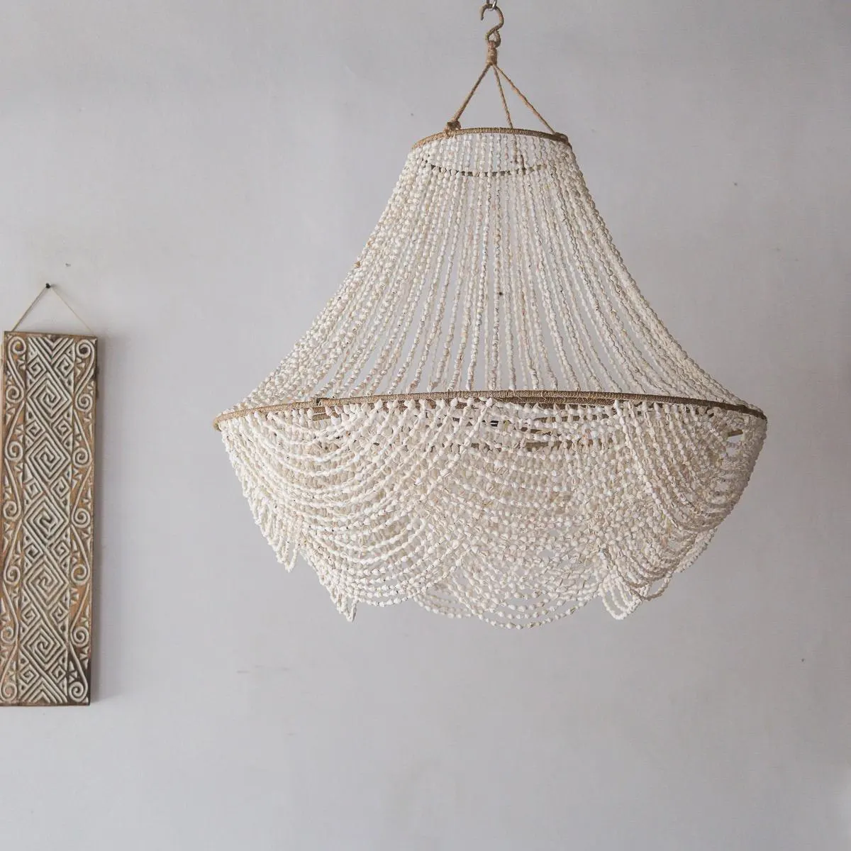 Handmade Beaded Seashell Chandelier, Combination Coastal lighting Modern Design