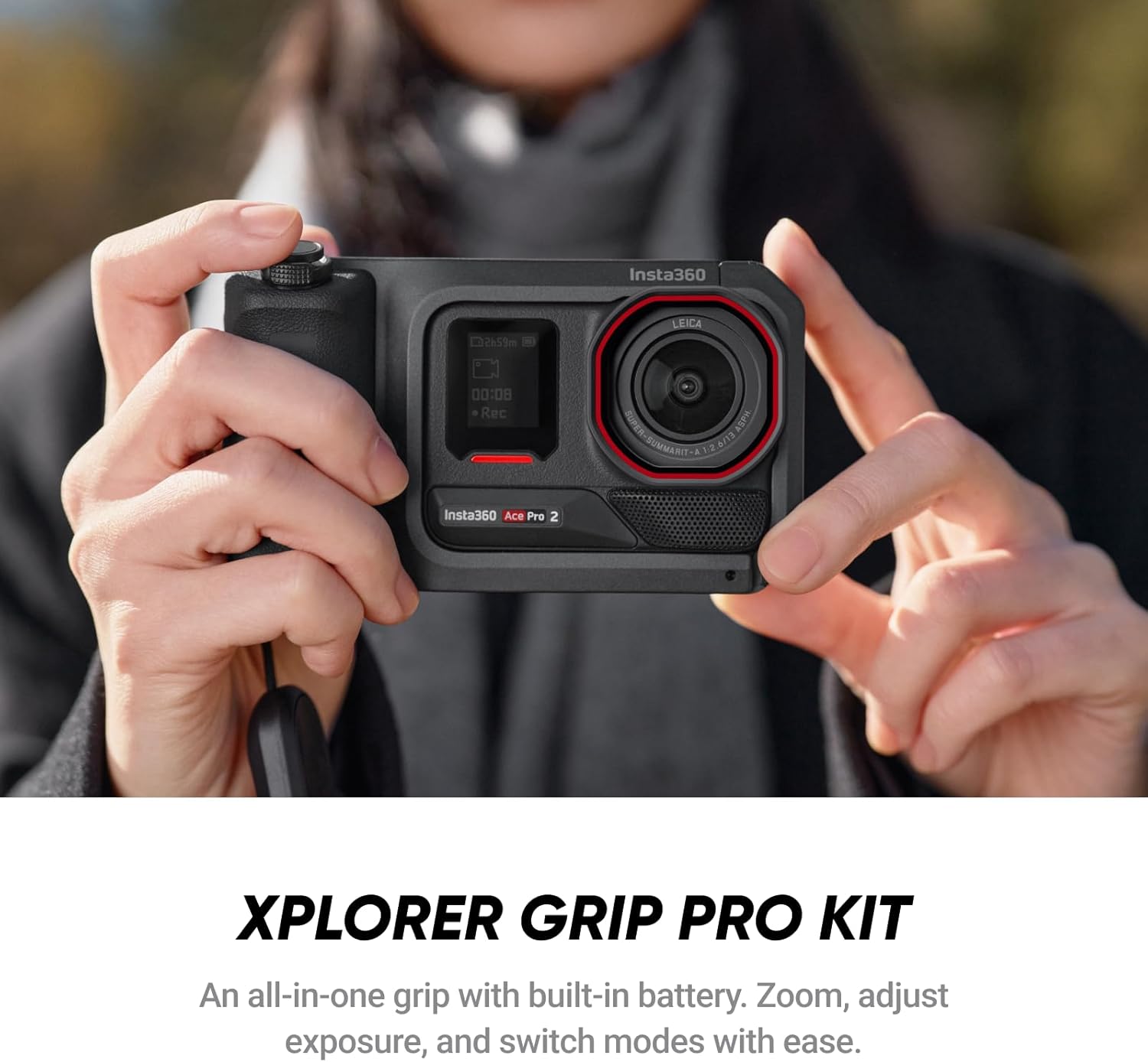 Insta360 Ace Pro 2 Flash Print Bundle - 8K Waterproof Action Camera Co-Engineered with Leica  1/1.3 Sensor  Dual AI Chip  Leading Low Light  Xplorer Grip Pro Kit for Street Photography
