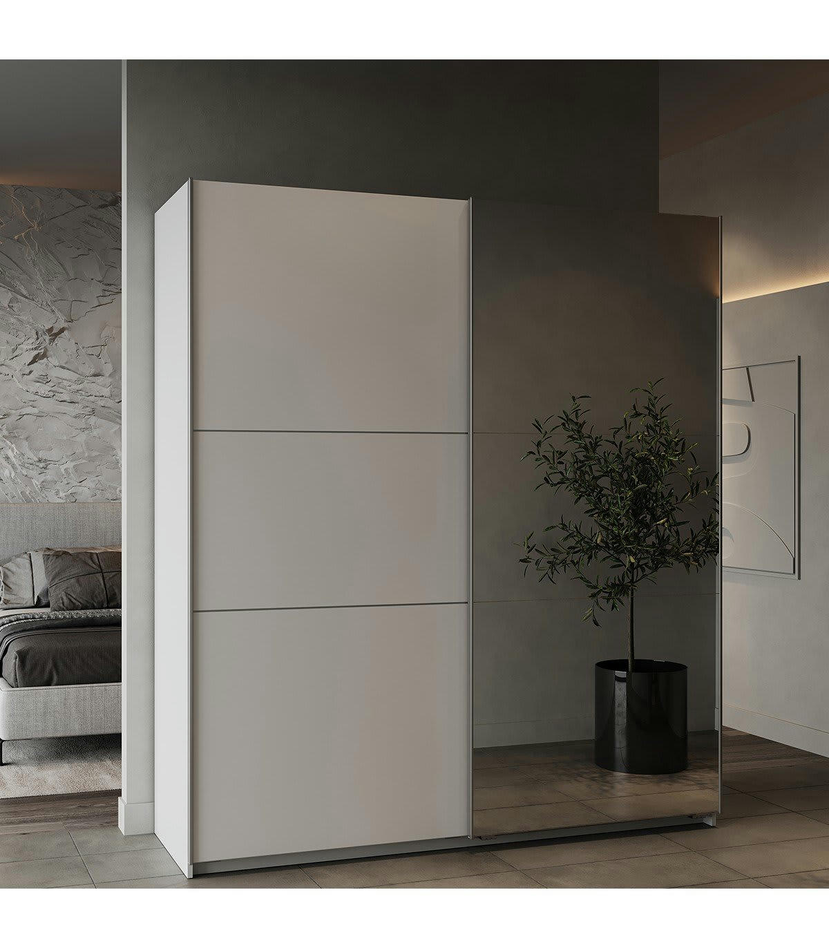 GHOST - Armoire 2 portes coulissantes et miroir - L178,1 cm