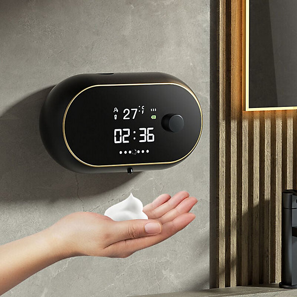 Distributeur automatique de savon mousse, affichage de l'heure et de la température, chargement USB, détection du corps humain