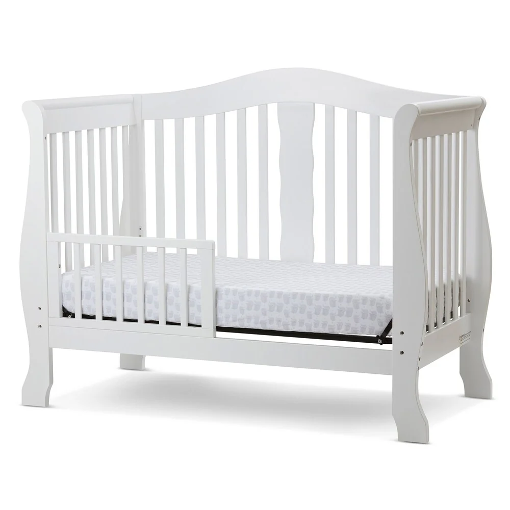Wooden 4 in 1 Convertible Crib with Slatted Pattern, White