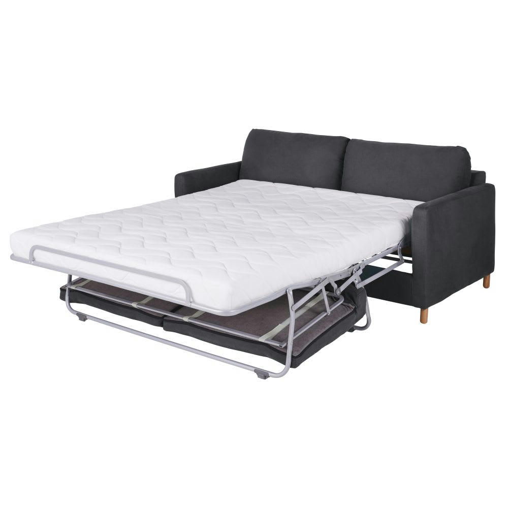Julian - Canapé convertible 2/3 places en coton et lin gris ardoise, matelas 14 cm