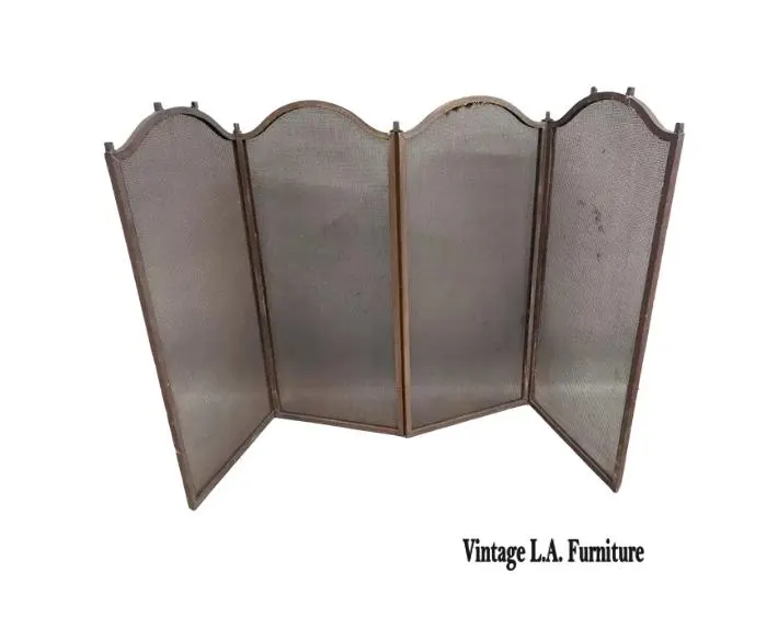 Vintage French Country Bronze Four Panel Fireplace Screen
