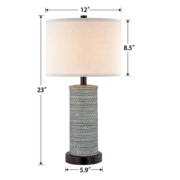 KAWOTI 23 Touch Control Table Lamp Set with USB Ports, Bulbs - W12" * H23"