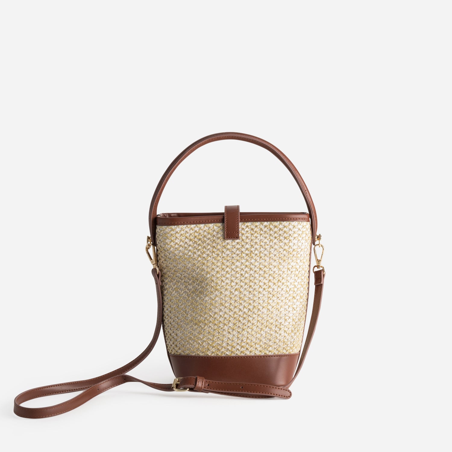 Sac seau beige paille papier et camel
