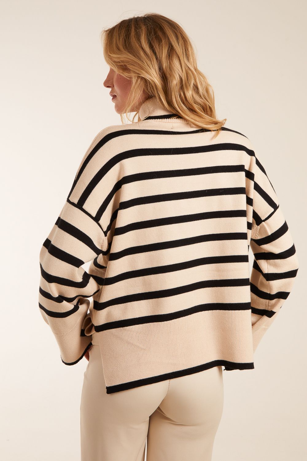 Blue Vanilla Wide Stripe Roll Neck Jumper