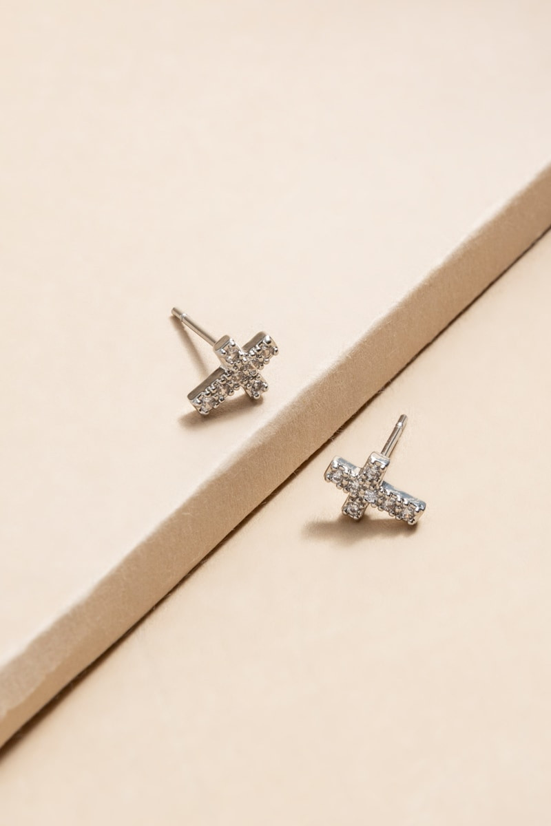 Patricia Crystal Cross Stud Earrings
