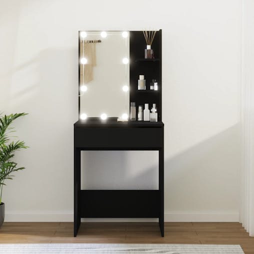 NNEVL Dressing Table with LED Black 60x40x140 cm