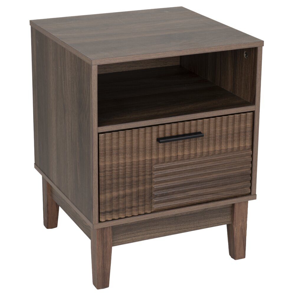 Table de chevet en bois Lida 1 niche et 1 tiroir marron foncé 40x39xH52cm