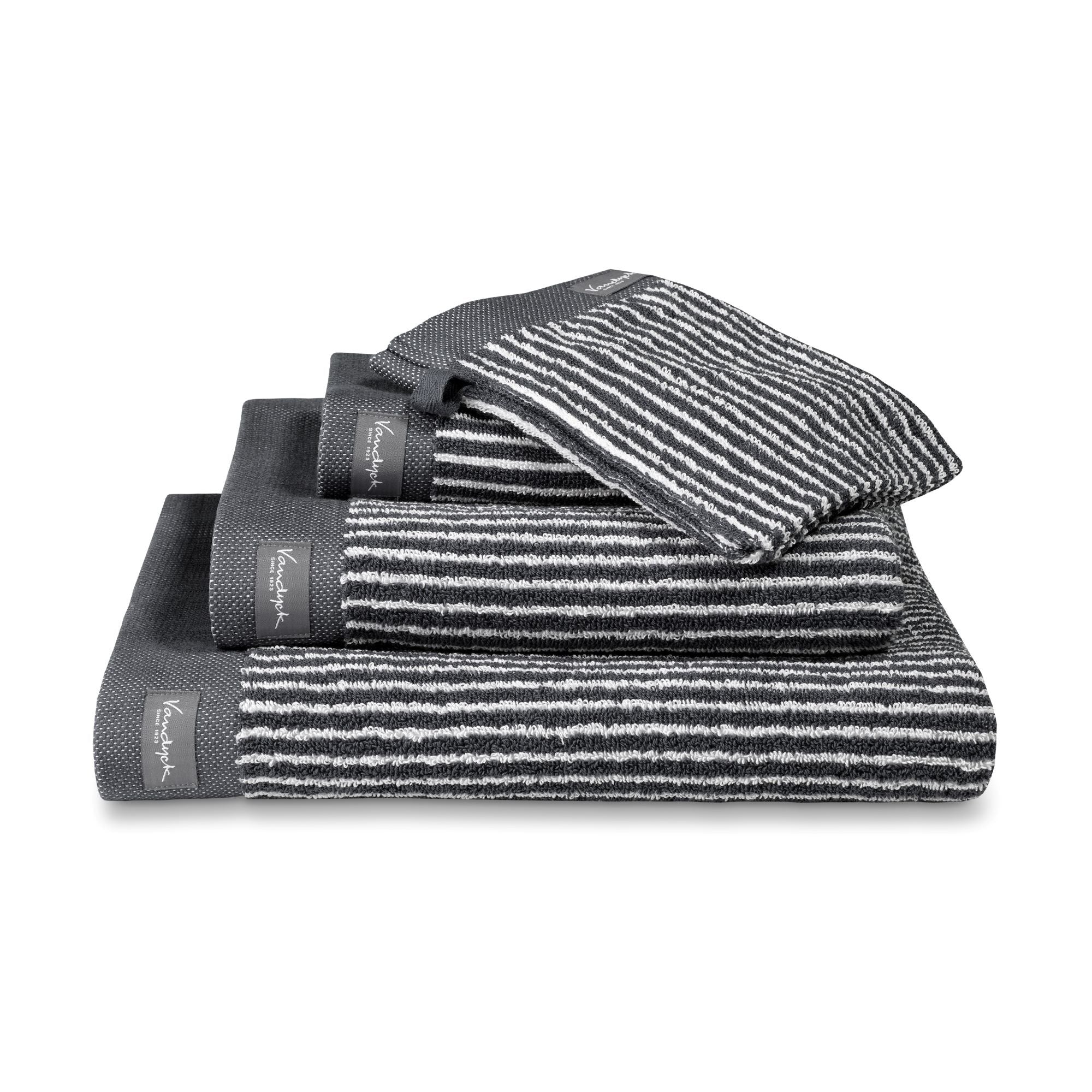 Gastendoek Home Petit Ligne Off Black   Zwart   Grijs   Katoen