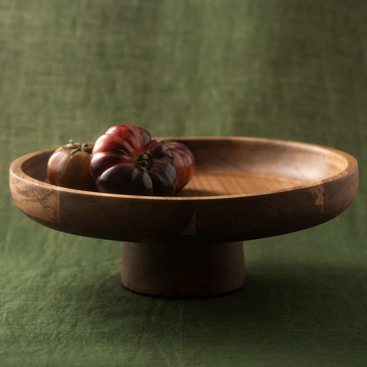 Patera MOOKA akacjowa zaokrąglana na nóżce 30,5x11 cm