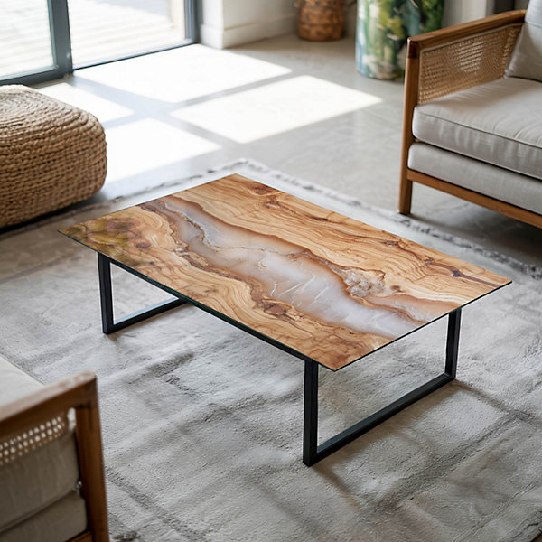 Dessus de table en verre trempé Wallfluent 120x80 cm Bois naturel avec résine
