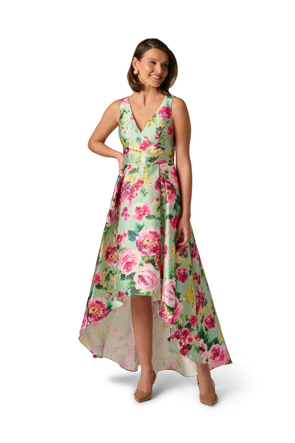 Adrianna Papell High Low Twill Midi Dress