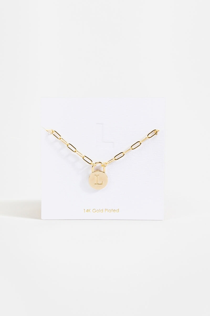 Initial Curb Chain Pendant Necklace Gold