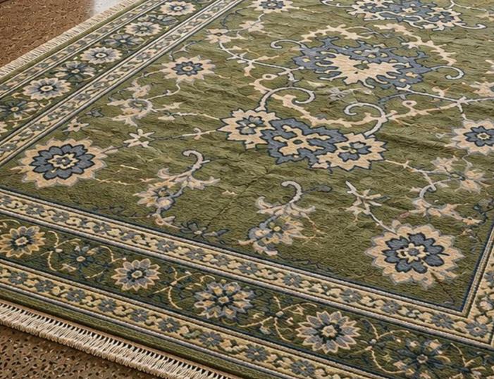 Hand Knotted Green Floral Wool Rug, Vintage Persian Oriental Carpet