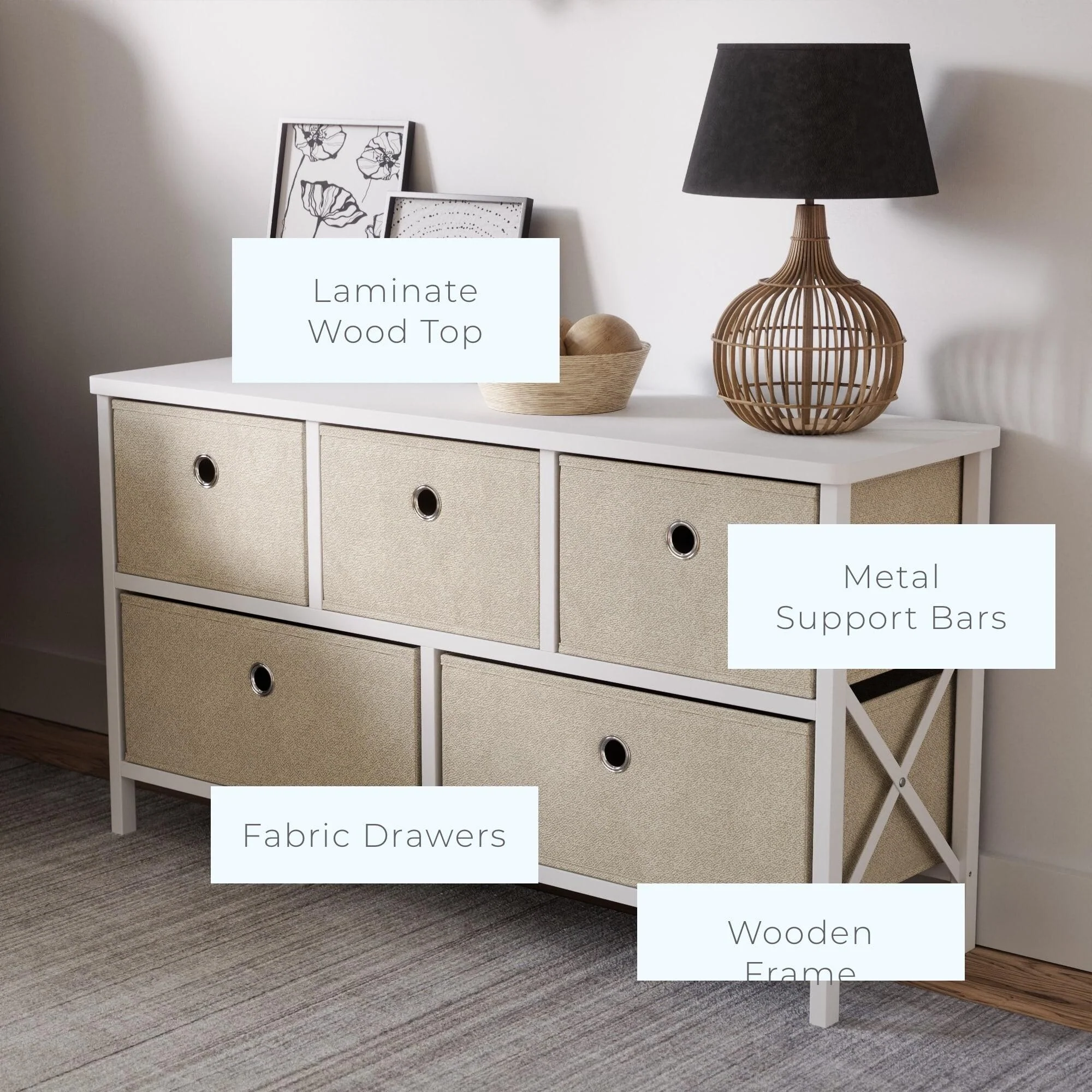 Brookside Fabric Storage Chest with Easy Pull Metal Handles