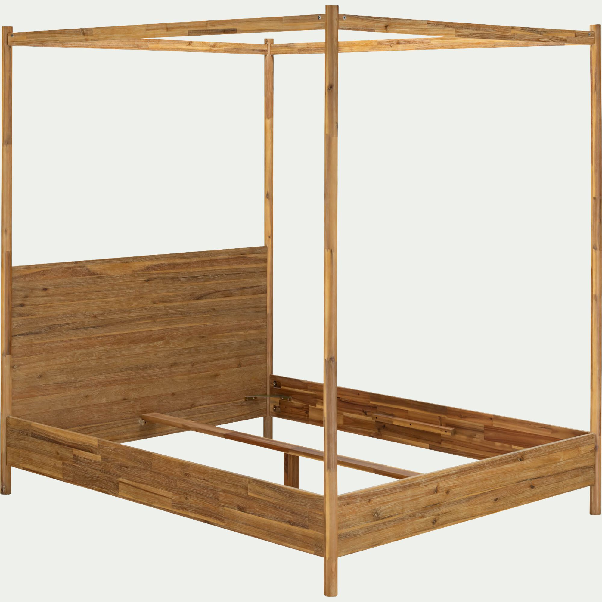 EMILIO - Lit 2 places à baldaquin en acacia massif 160x200cm - bois clair