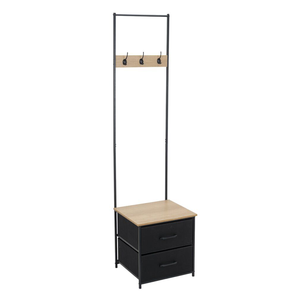 Vestiaire d'entrée 3 patères 2 tiroirs bois et métal noir 45x40xH178cm