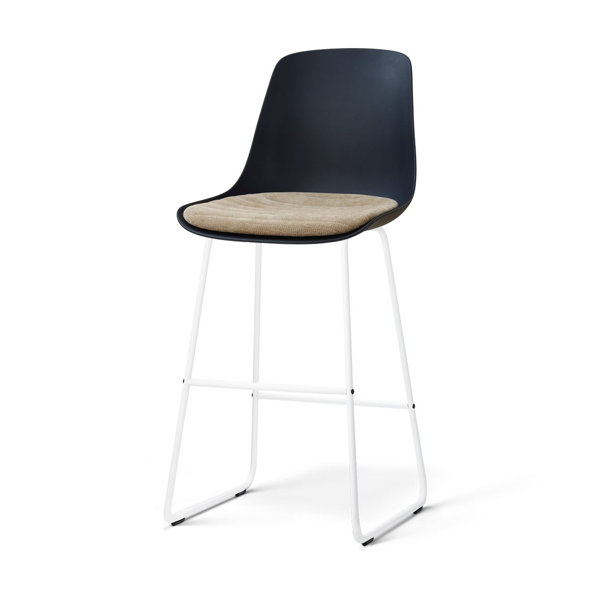 Nolon Nino-Liv Barkruk Zwart met Nougatbruin Zitkussen Wit Onderstel 75 Cm