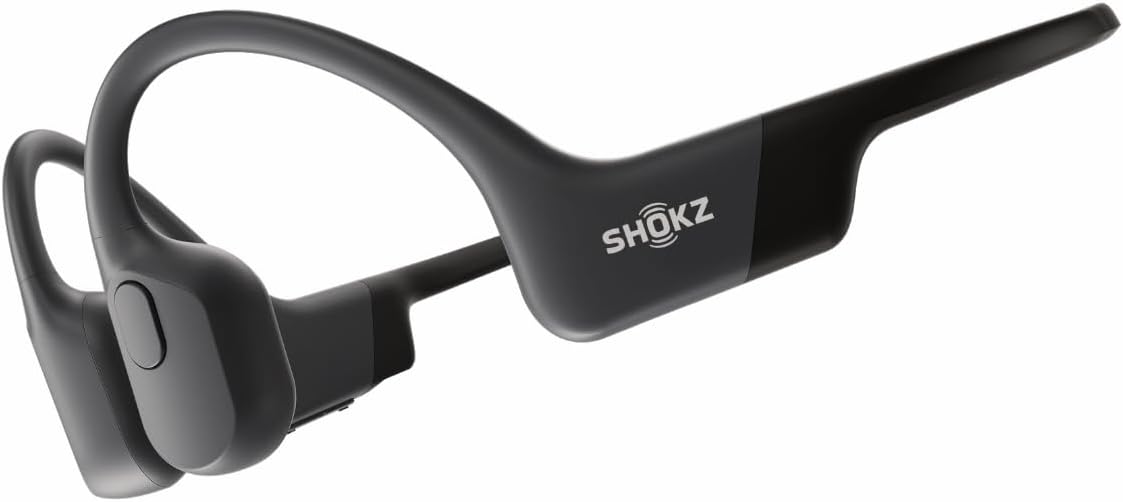 SHOKZ OpenRun Bone Conduction Open-Ear Bluetooth Sport Headphones, Running Workout Bundle with Waterproof Carrying Case & Sweat Headband, IP67 Sweat Resistant, 8H Playtime, Mic, Black