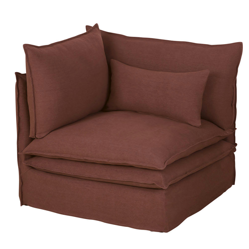 Pompei - Angle pour canapé modulable en lin épais rouge rhubarbe