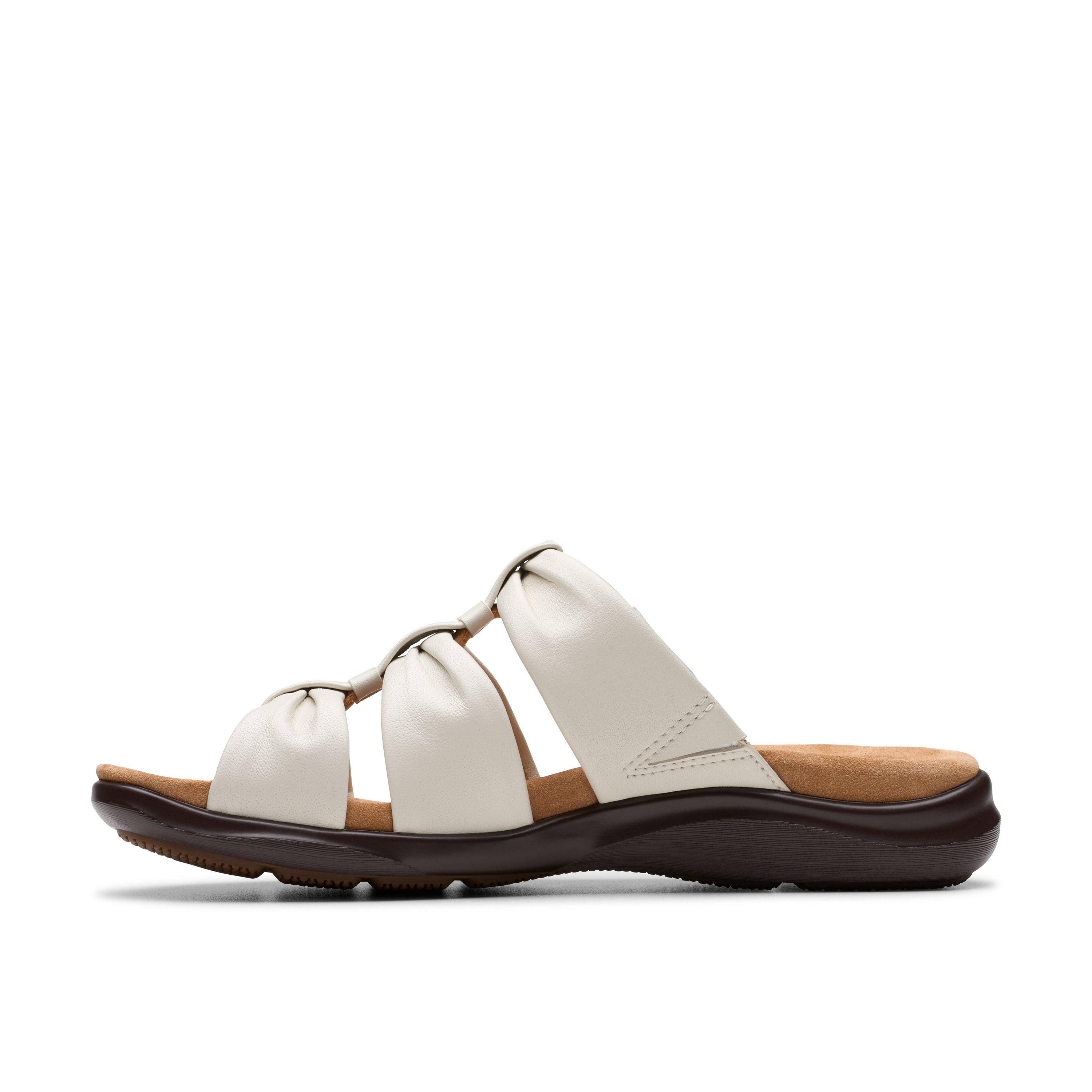 Clarks Kitly Slide Cream Leather Flat Sandals,Sliders