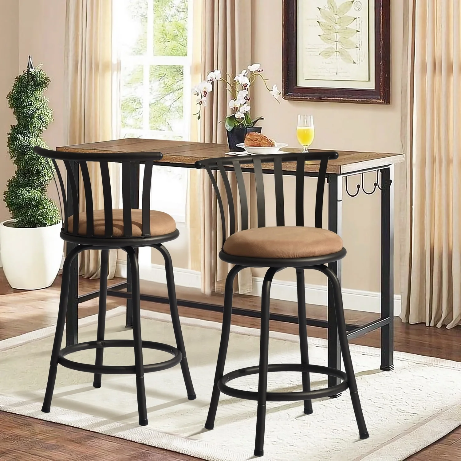 HomyLin Country Style Swivel Barstools for Kitchen Island Pub, Brown