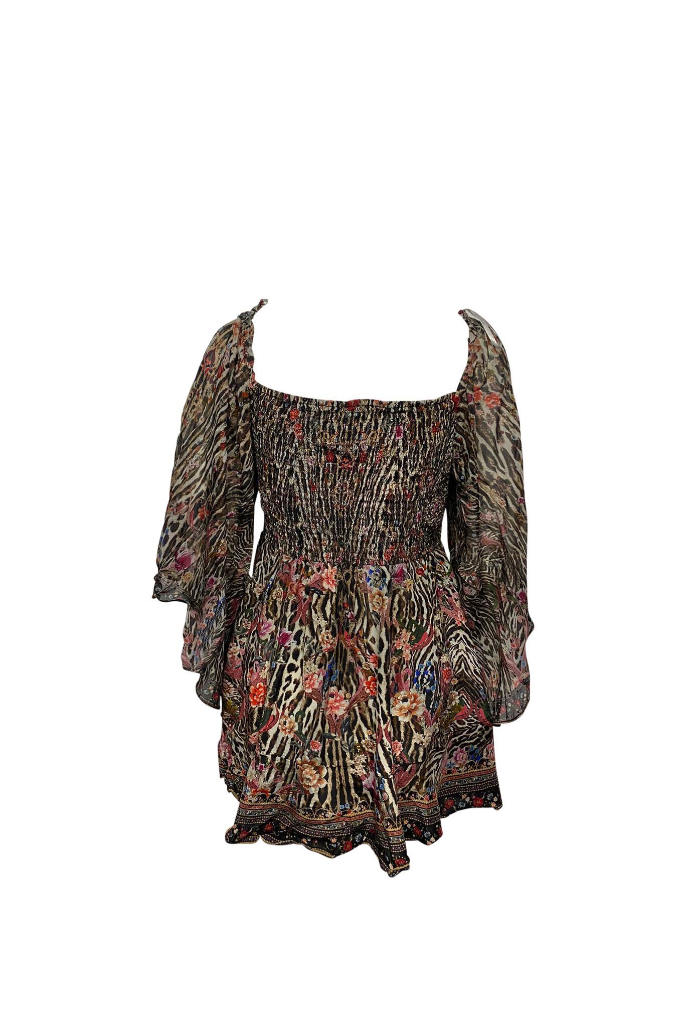 Camilla Preloved Shirred Bodice Mini Dress in Multicolor Silk