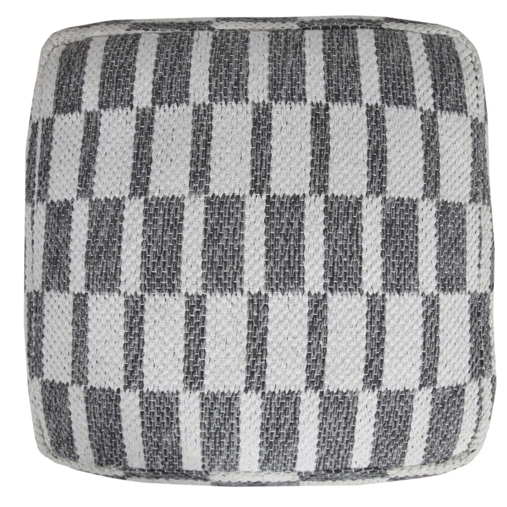 Modern 18 Inch Cotton Geometric Pouf Ottoman for Living Room