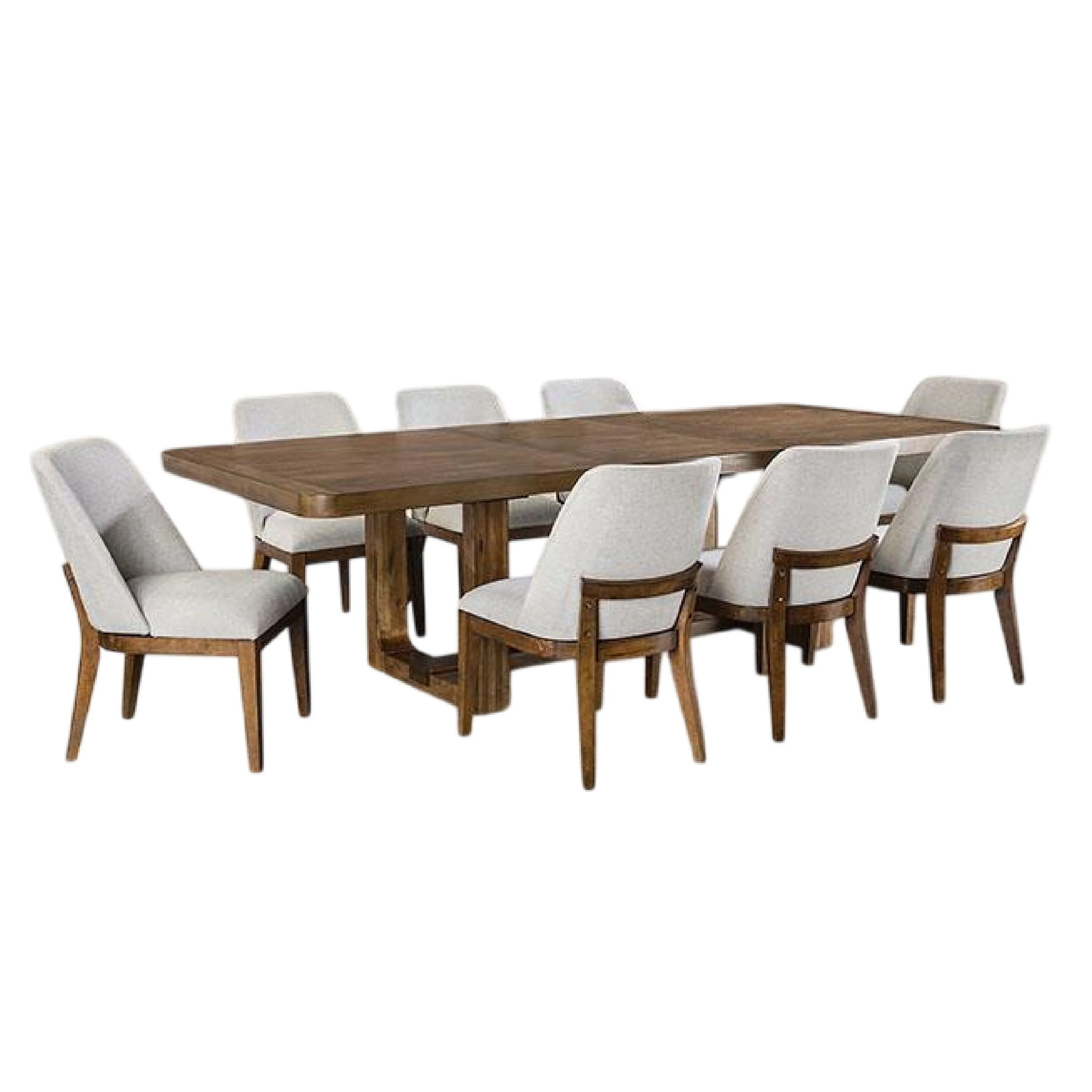 Ramie 9pc Dining Table Set, 84-102 Inch Expandable Leaf, 8 White Chair