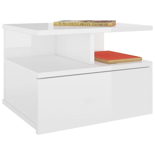 NNEVL Floating Nightstand High Gloss White 40x31x27 cm Chipboard