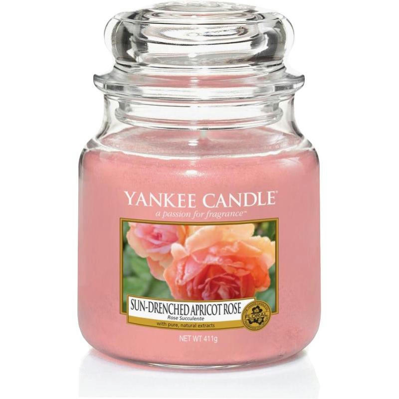 - Bougie jarre en verre senteur rose et abricot moyen modèle